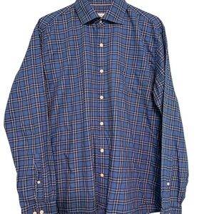 Peter Millar Shirt Mens  L Blue Plaid Button Down/Up Long Sleeve 100% Cotton